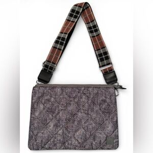 IHKWIP The Trio Trapeze Crossbody With Plaid Strap - Charcoal Denim - NWOT